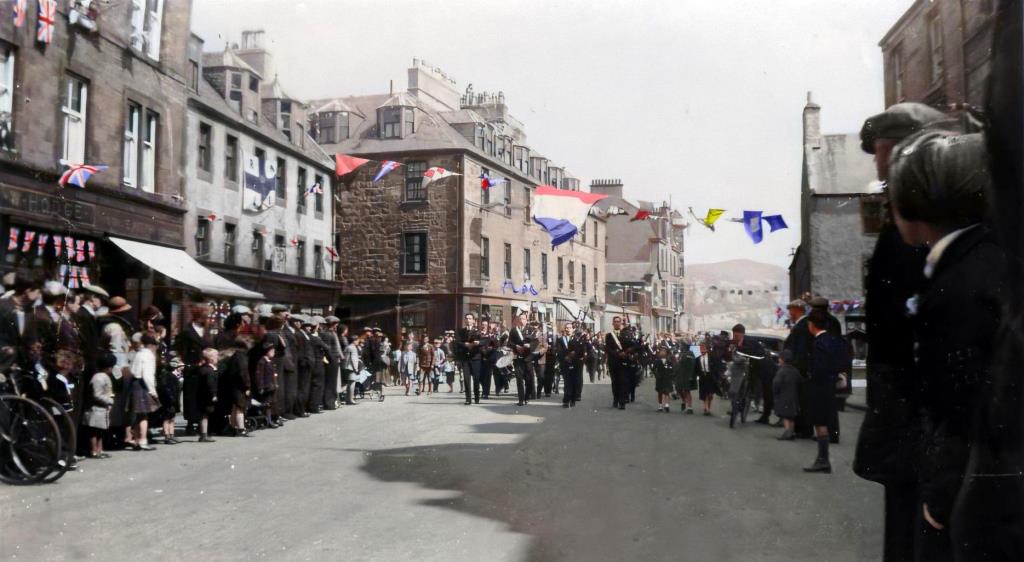website - Colourised copy of End of WW2 Celebrations in Main Street Campbeltown