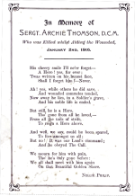 In Memory of Sgt Archie Thomson In Memory of Sgt Archie Thomson